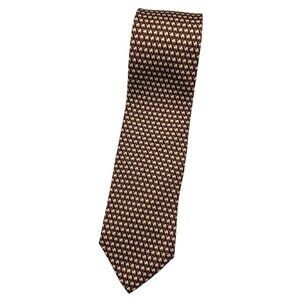 PAUL STUART Men's 100% Silk Necktie LUXURY Tie Burgundy Camel W:3.5" EUC